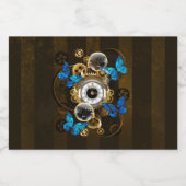 Steampunk Gears en Blue Butterflies Sparkling Wijnetiket (Enkel label)