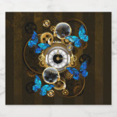 Steampunk Gears en Blue Butterflies Sparkling Wijnetiket (Enkel label)