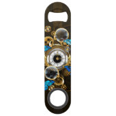 Steampunk Gears en Blue Butterflies Speed Flessenopener (Voorkant)