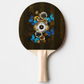 Steampunk Gears en Blue Butterflies Tafeltennisbatje (Voorkant)