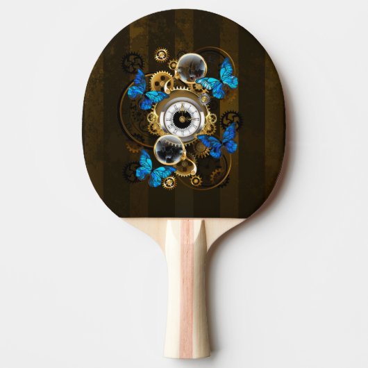 Steampunk Gears en Blue Butterflies Tafeltennisbatje (Voorkant)