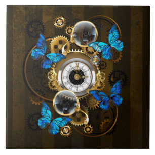 Steampunk Gears en Blue Butterflies Tegeltje