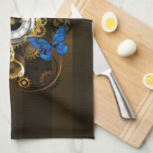 Steampunk Gears en Blue Butterflies Theedoek (Quarter Fold)