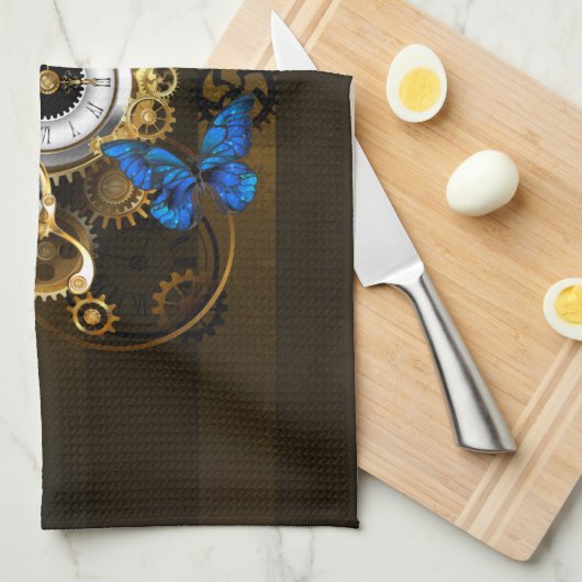 Steampunk Gears en Blue Butterflies Theedoek (Quarter Fold)