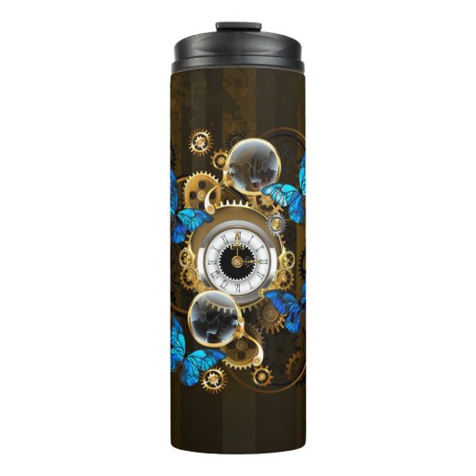 Steampunk Gears en Blue Butterflies Thermosbeker (Voorkant)