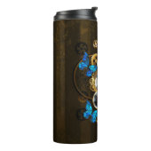 Steampunk Gears en Blue Butterflies Thermosbeker (Gedraaid links)