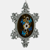 Steampunk Gears en Blue Butterflies Tin Sneeuwvlok Ornament (Links)