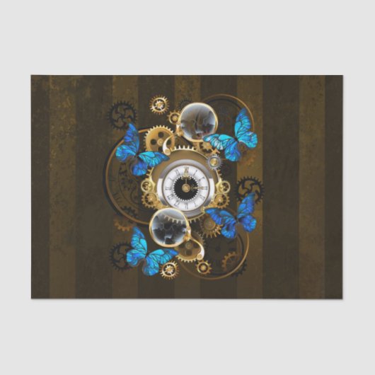 Steampunk Gears en Blue Butterflies Tissuepapier (Voorkant)