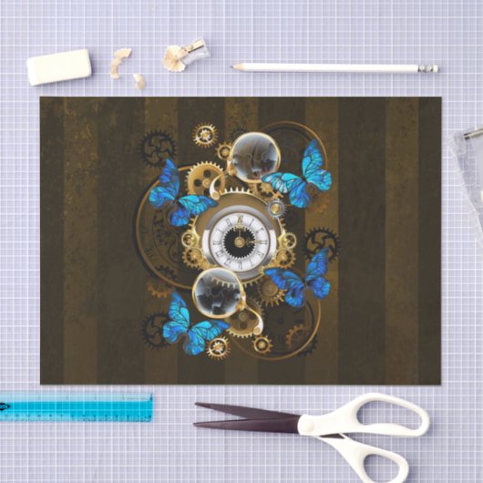 Steampunk Gears en Blue Butterflies Tissuepapier (Craft)