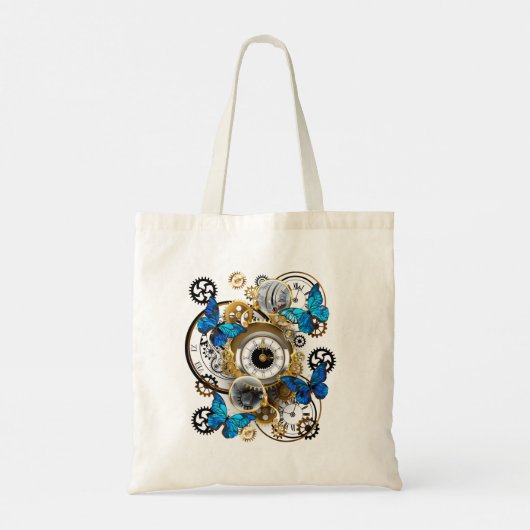 Steampunk Gears en Blue Butterflies Tote Bag (Achterkant)