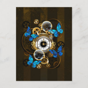 Steampunk Gears en Blue Butterflies Uitnodiging Briefkaart