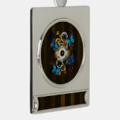 Steampunk Gears en Blue Butterflies Verzilverd Banner Ornament (Rechts)