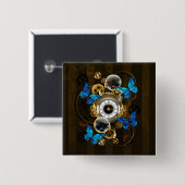 Steampunk Gears en Blue Butterflies Vierkante Button 5,1 Cm (Voorkant /achterkant)