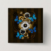 Steampunk Gears en Blue Butterflies Vierkante Button 5,1 Cm (Voorkant)