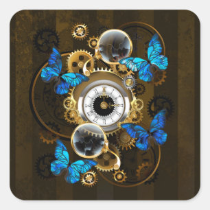 Steampunk Gears en Blue Butterflies Vierkante Sticker