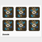 Steampunk Gears en Blue Butterflies Vierkante Sticker (Vel)