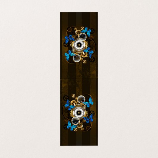 Steampunk Gears en Blue Butterflies Visitekaartje (Buitenkant ongevouwen)