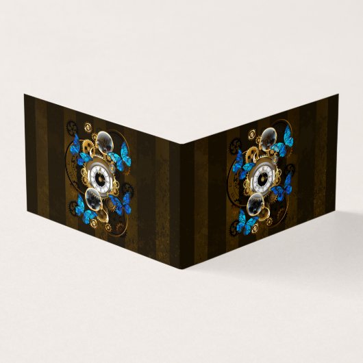 Steampunk Gears en Blue Butterflies Visitekaartje (Buitenkant)