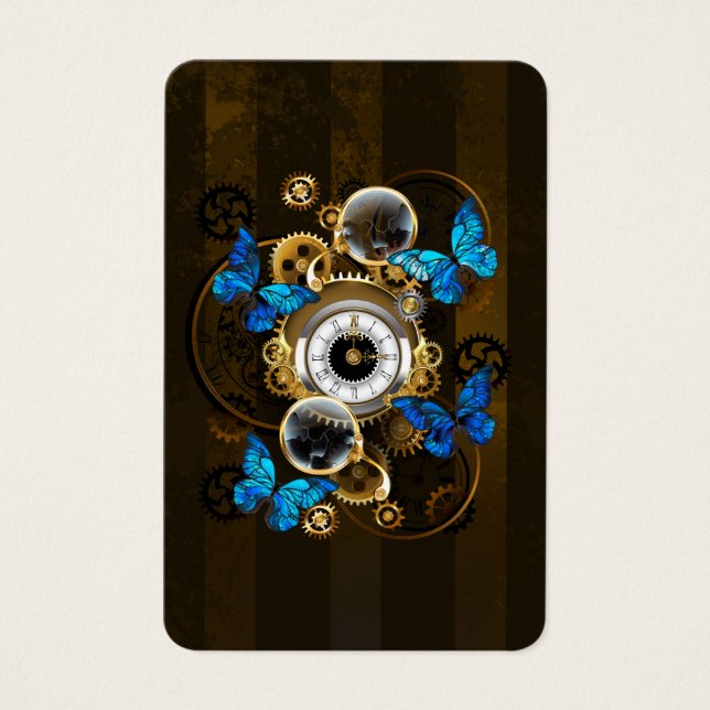 Steampunk Gears en Blue Butterflies Visitekaartje (Voorkant)