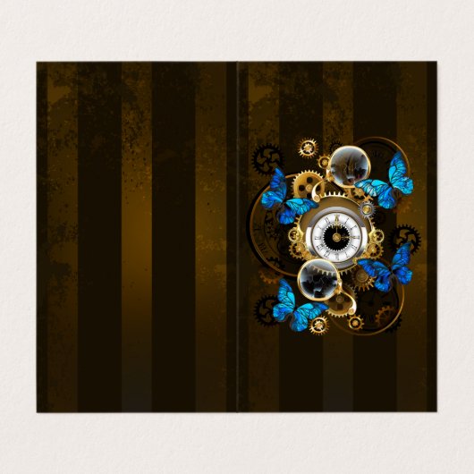 Steampunk Gears en Blue Butterflies Visitekaartje (Buitenkant ongevouwen)