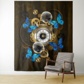 Steampunk Gears en Blue Butterflies Wandkleed (In situ)