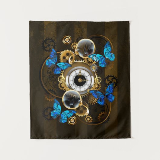 Steampunk Gears en Blue Butterflies Wandkleed (Voorkant)