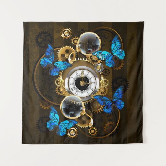 Steampunk Gears en Blue Butterflies Wandkleed (Voorkant)