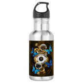 Steampunk Gears en Blue Butterflies Waterfles (Voorkant)