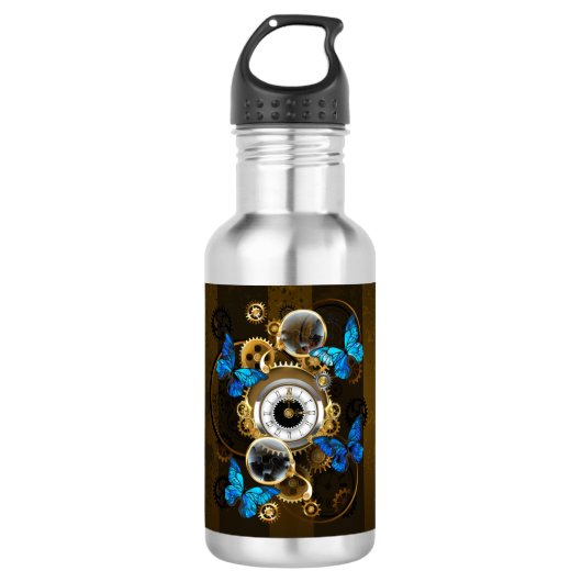 Steampunk Gears en Blue Butterflies Waterfles (Voorkant)