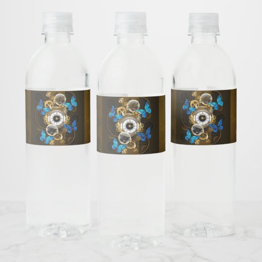 Steampunk Gears en Blue Butterflies Waterfles Etiket (Flessen)