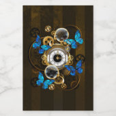 Steampunk Gears en Blue Butterflies Wijn Etiket (Enkel label)