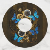 Steampunk Gears en Blue Butterflies Wijnglaslabel (Voorkant)