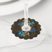 Steampunk Gears en Blue Butterflies Wijnglaslabel (Dichtbij)