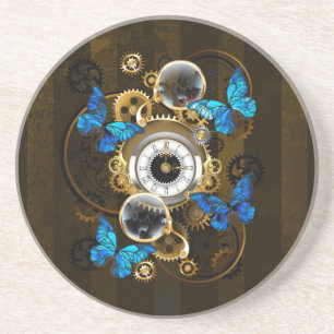 Steampunk Gears en Blue Butterflies Zandsteen Onderzetter