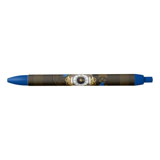Steampunk Gears en Blue Butterflies Zwarte Inkt Pen (Voorkant)