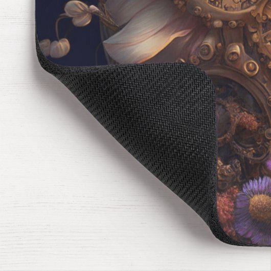 Steampunk Gears en Paarse en witte bloemen Muismat (Hoek)