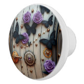 Steampunk Gears, Flowers and Butterflies Keramische Knop (Rechts)