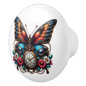 Steampunk Gears, Flowers and Butterfly  Keramische Knop (Rechts)