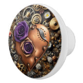 Steampunk Gears, Flowers and Copper Heart Keramische Knop (Rechts)