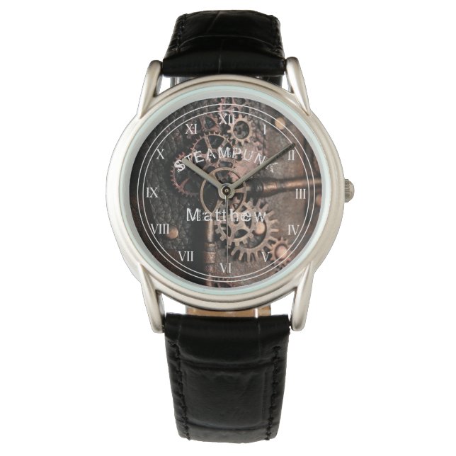 Steampunk Gears  Gepersonaliseerd Horloge (Voorkant)
