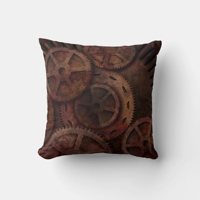 Steampunk Gears Industrial Mode Kussen (Voorkant)