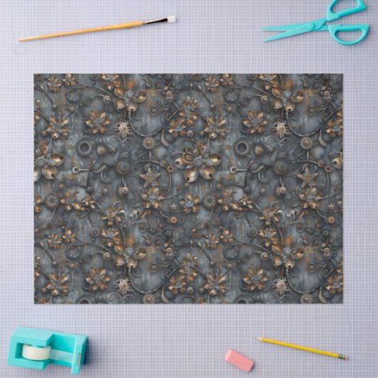 Steampunk Gears, Metalen Bloemen Patroon Decoupage Tissuepapier (Craft)