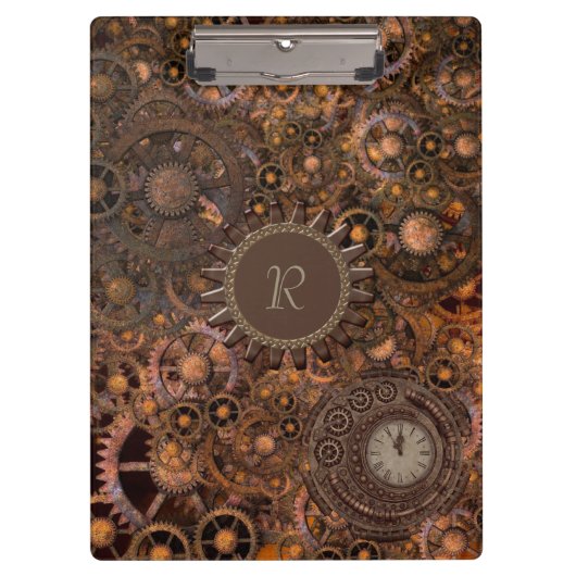 Steampunk Gears Monogrammed Klembord (Voorkant)