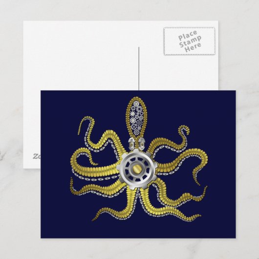 Steampunk Gears Octopus Kraken Briefkaart (Voorkant / Achterkant)