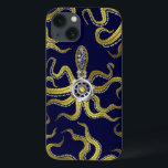 Steampunk Gears Octopus Kraken iPhone 13 Hoesje<br><div class="desc">De tentacled steampunk zee monsters lopen rond deze Samsung-telefoonzaak. Het centrale monster heeft acht wirespijtachtige goudaanhangsels, een centrale zilveren versnelling en veel tandwielen en bouten die zijn kop, ogen en zuigbekers vormen. Het is een robotoctopus / kraken, een monster van een metalen machine voor iedereen die van geeky science-fiction /...</div>