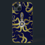 Steampunk Gears Octopus Kraken iPhone 13 Hoesje<br><div class="desc">De tentacled steampunk zee monsters lopen rond deze Samsung-telefoonzaak. Het centrale monster heeft acht wirespijtachtige goudaanhangsels, een centrale zilveren versnelling en veel tandwielen en bouten die zijn kop, ogen en zuigbekers vormen. Het is een robotoctopus / kraken, een monster van een metalen machine voor iedereen die van geeky science-fiction /...</div>