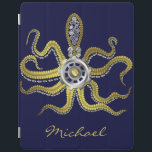 Steampunk Gears Octopus Kraken iPad Cover<br><div class="desc">Het tentacled steampunk-zee monster op deze aangepaste iPad cover heeft acht wirespijtachtige goudaanhangsels, een centrale zilveren versnelling en veel tandwielen en bouten die zijn kop, ogen en zuigkoppen vormen. Het is een robotoctopus / kraken, een monster van een metalen machine voor iedereen die van geeky science-fiction / fantasie schepsels houdt....</div>