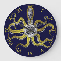 Steampunk Gears Octopus Kraken Nautical Gold Blue
