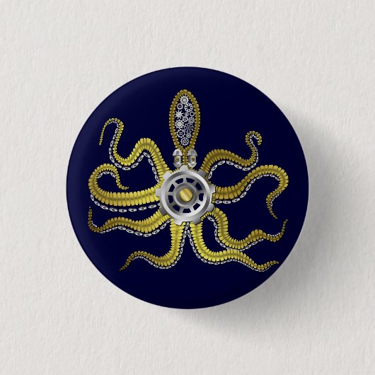 Steampunk Gears Octopus Kraken Ronde Button 3,2 Cm (Voorkant)