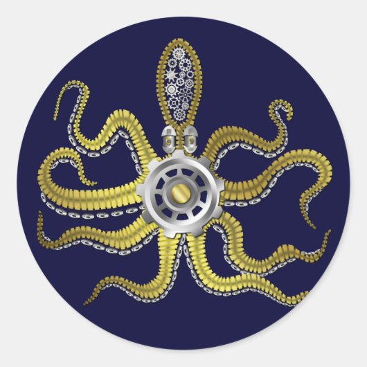 Steampunk Gears Octopus Kraken Ronde Sticker (Voorkant)